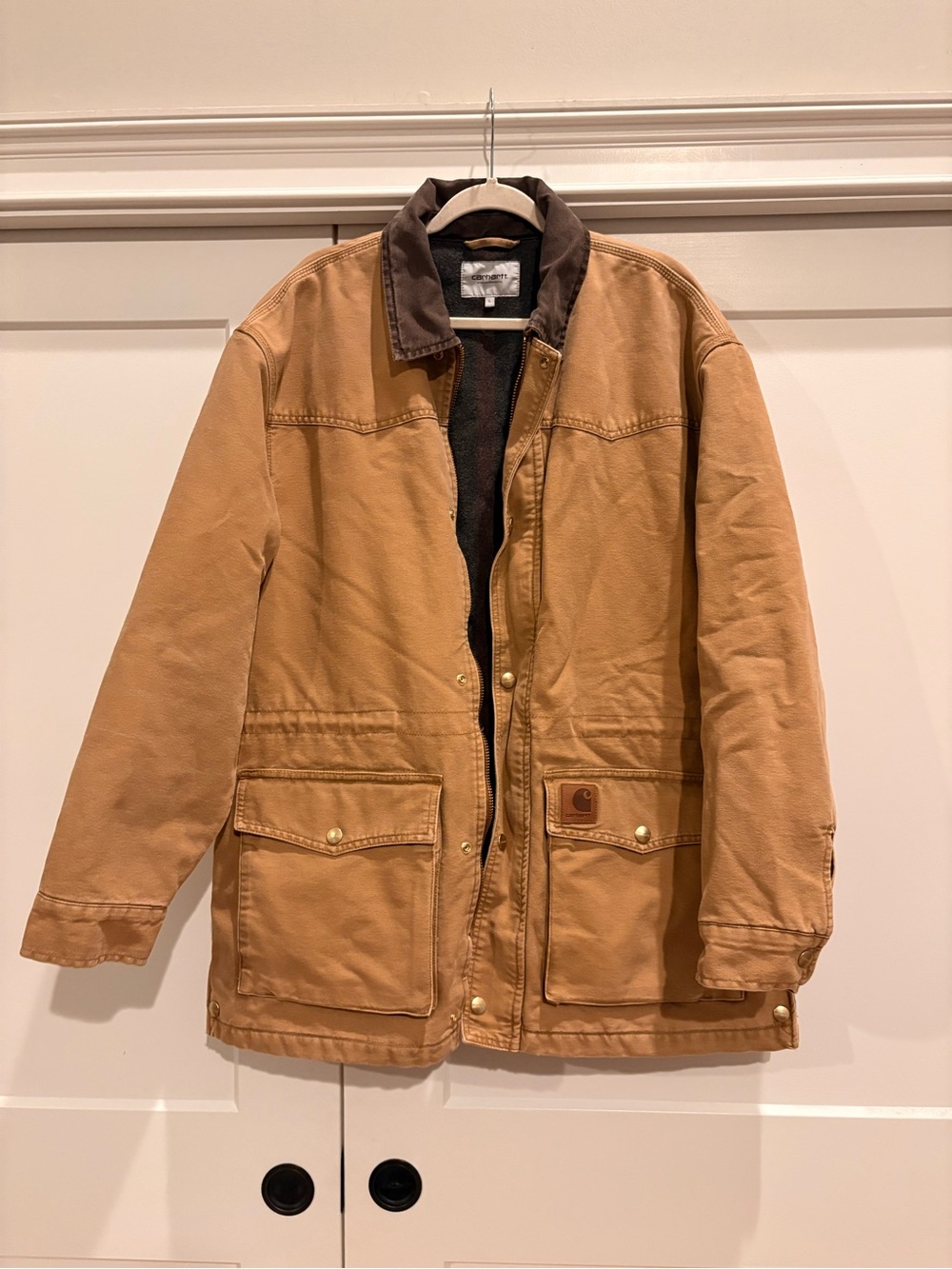 Carhartt Tan Canvas Field Jacket with Dark Brown Corduroy Collar